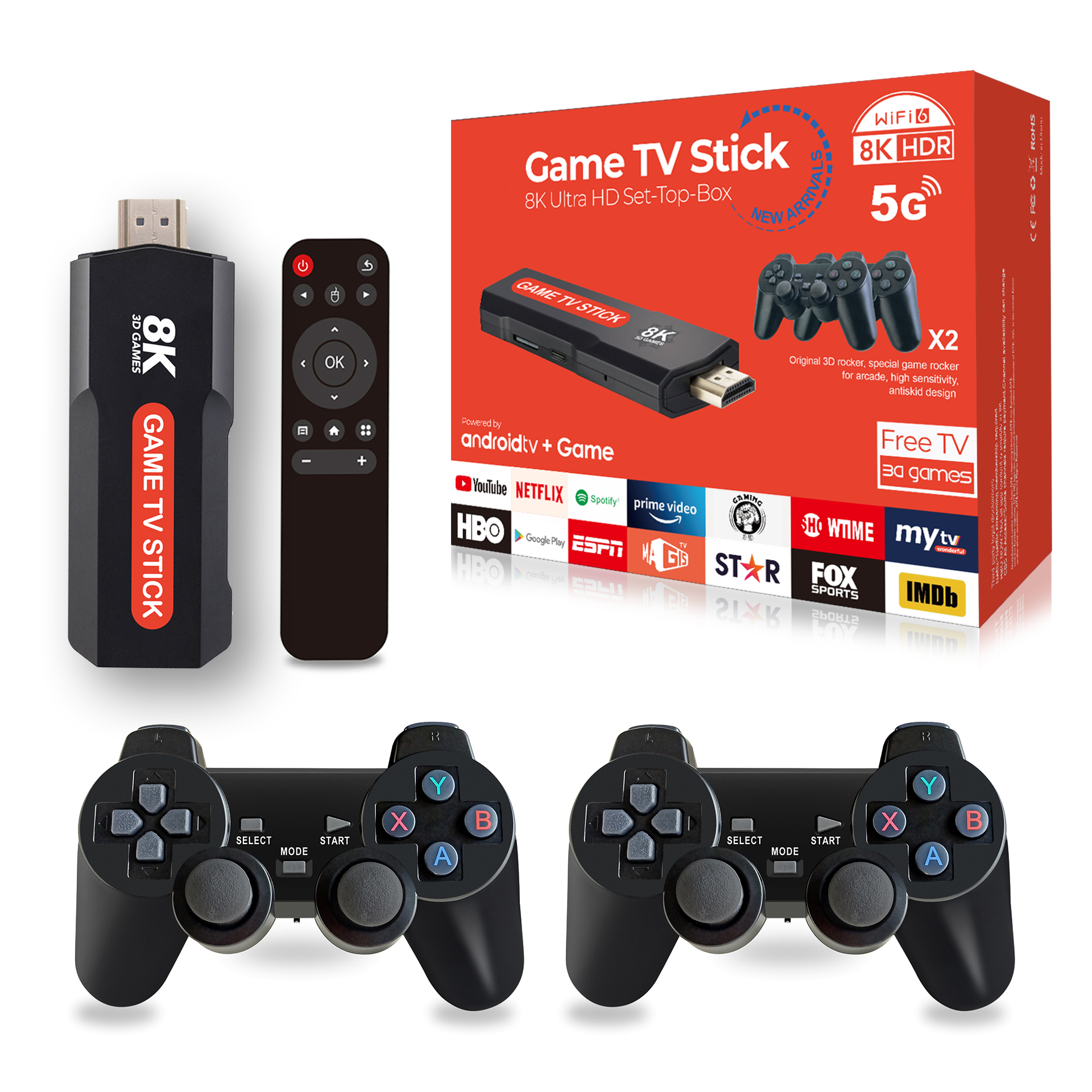 Q9 Video Game Stick | Android 5G 8K TV Box Dual System | Includes 2.4G Dual Wireless Controllers | Perfect Retro Christmas Gift Image