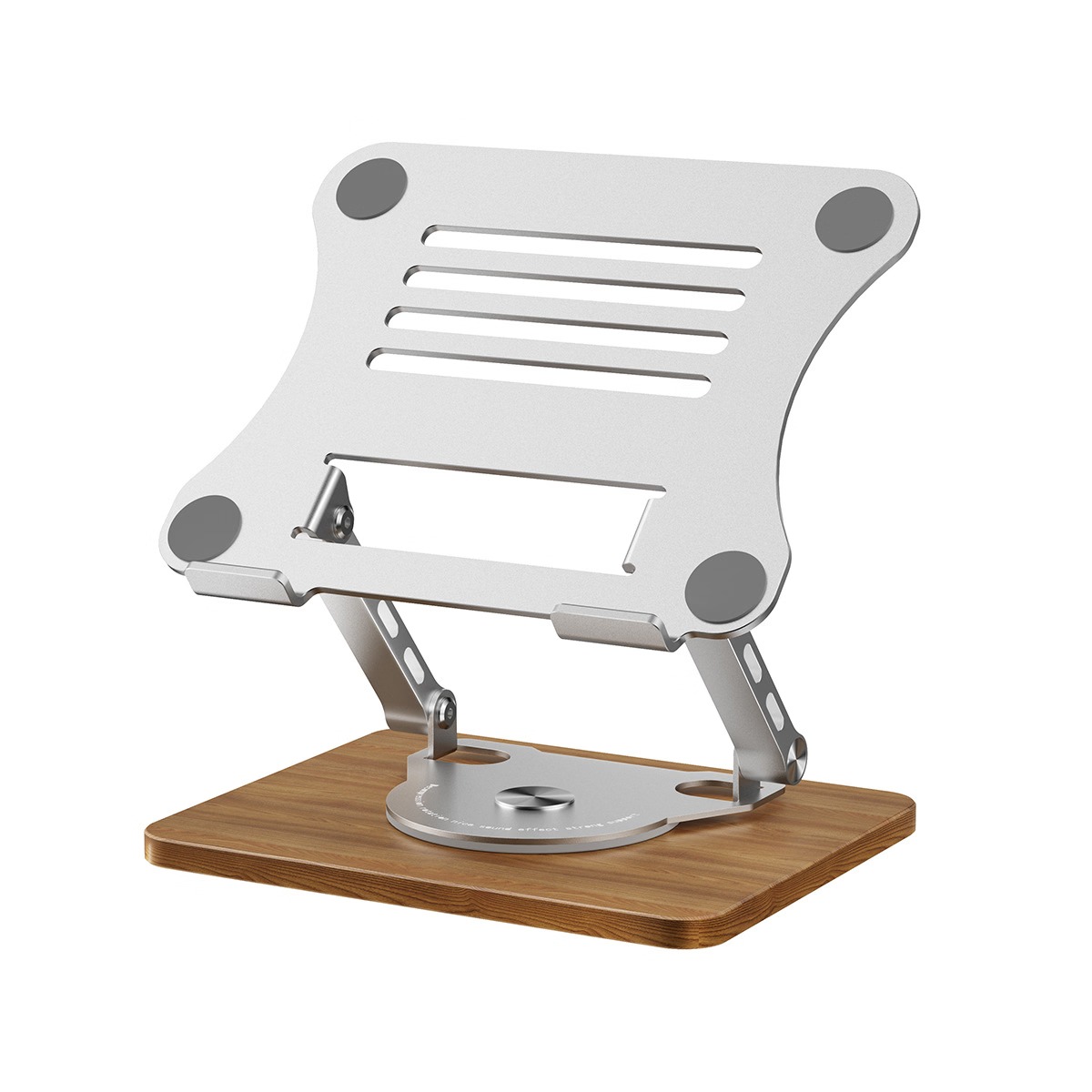 Aluminum & Wood Portable Laptop Stand - 360° Rotating Base, Adjustable Height for Ergonomic Home/Office Use Image