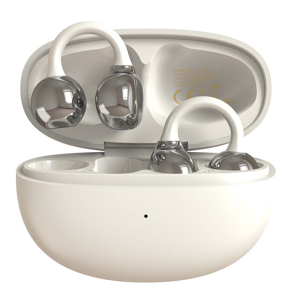 U-20 Open Ear Ring Headphones - Bluetooth 5.4 Clip-On OWS Earphones, 30H Battery, Noise-Cancelling, 4.9g Lightweight (White) Image