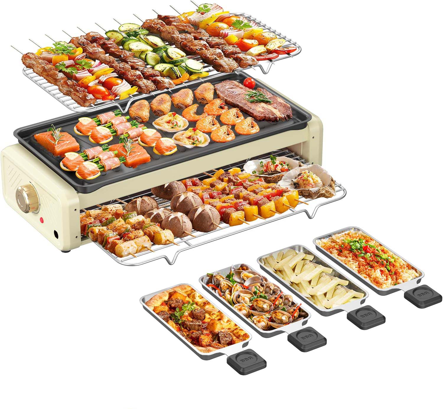 Electric Smokeless Grill - Nonstick Indoor Griddle Pan for Frying, Baking & Stewing, Adjustable Temp, Easy Clean, White Image