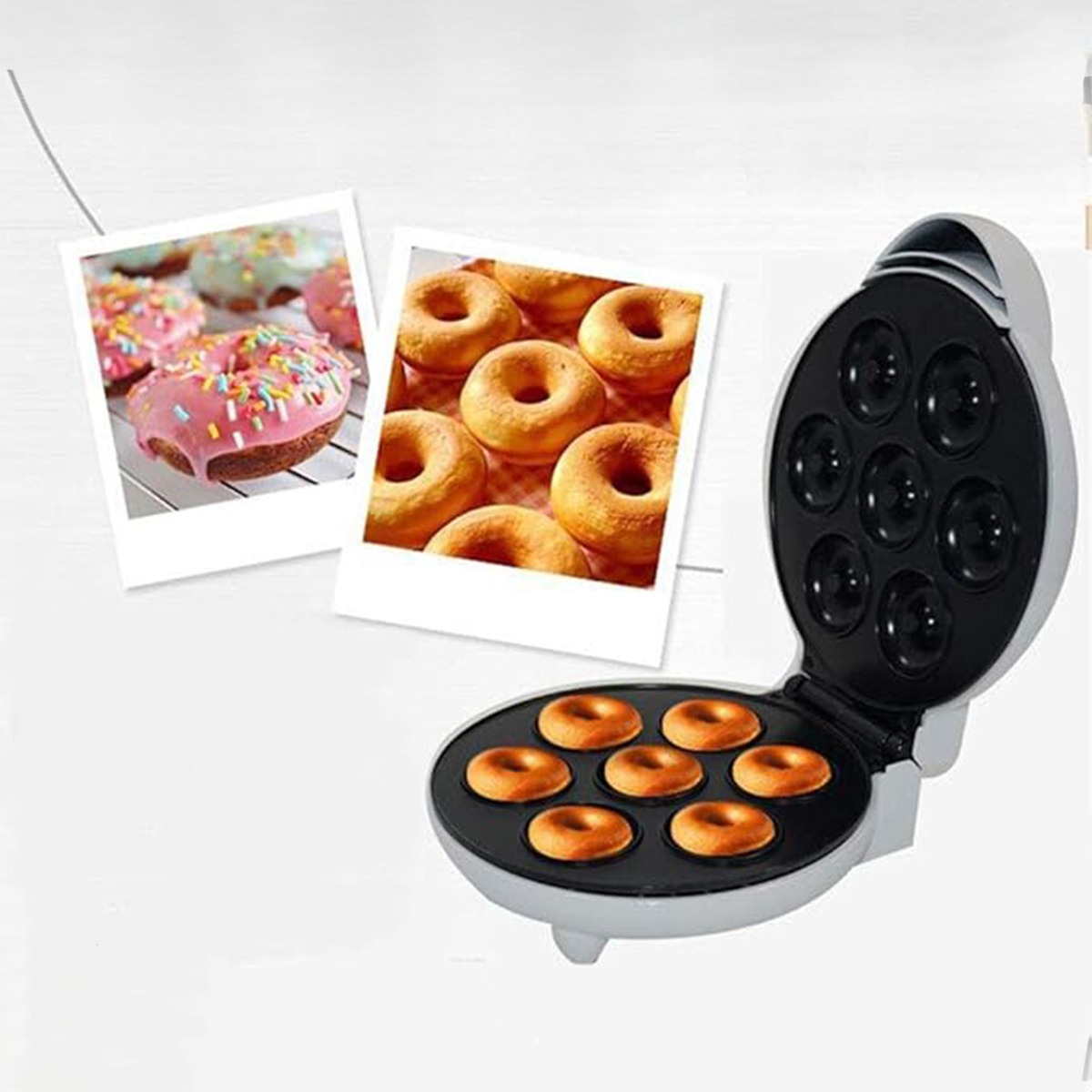 Household Electric Donut Maker - Double-Sided Heating Donut & Bread Machine, Cake Baking Pan, Non-Stick Breakfast Maker Oven for Homemade Donuts, Cakes, and Mini Bread - Easy-to-Use, Compact & Fast Heating, Ideal for Breakfast and Snacks Image