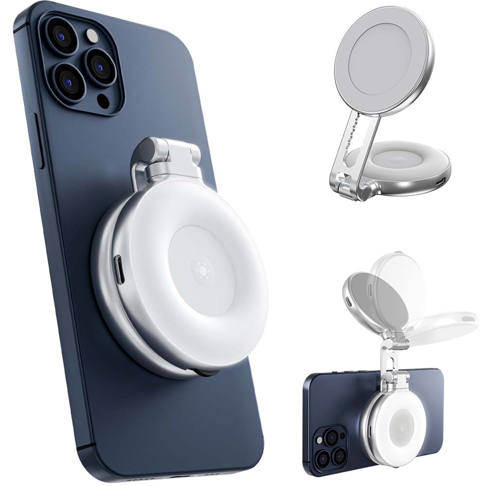 C03 Magnetic Selfie Light CRI97 LED ring light with 360° rotation & mirror. For selfies, videos, TikTok & Zoom calls. Image