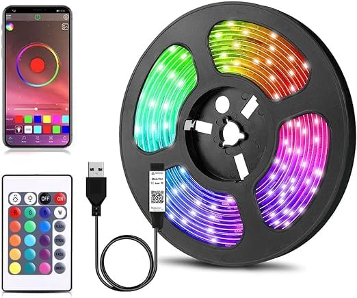 5m Bluetooth LED Strip with USB RGB TV Backlight | Smart App Controlled, Music Sync, and 24-Button Remote | Ideal for Home and TV Decoration Image