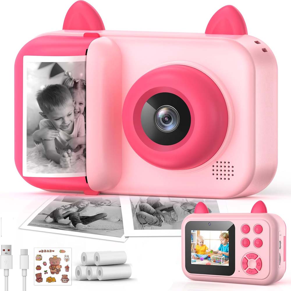Kids Instant Camera - 1080P Digital Camera for Ages 3-12 with Printing Paper (No Card Included) Pink Image