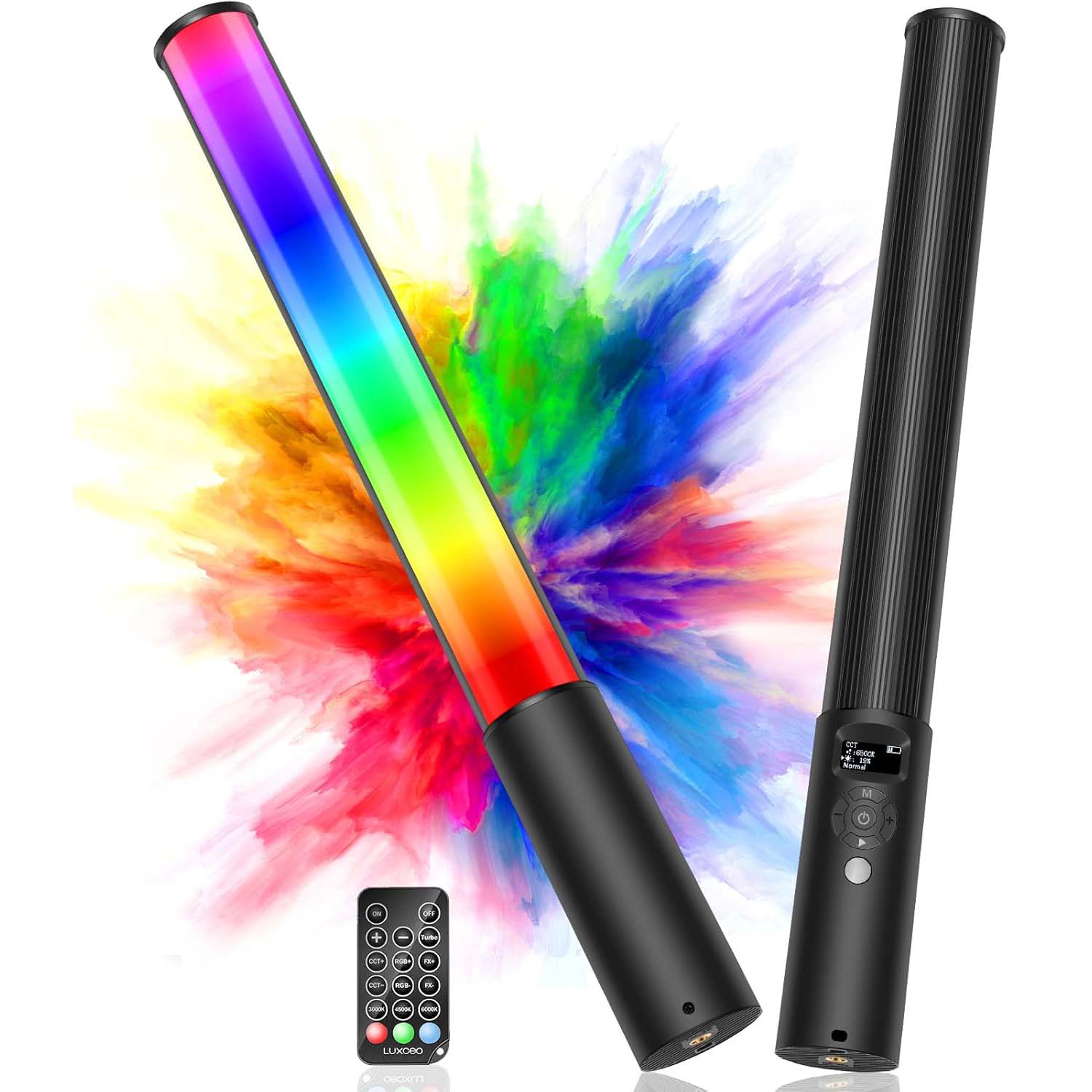 FM-128 RGB LED Light Wand - Adjustable Brightness & Color (2500K-6500K), 12 Light Scenes, Built-in Battery for Photography/Vlogging Image