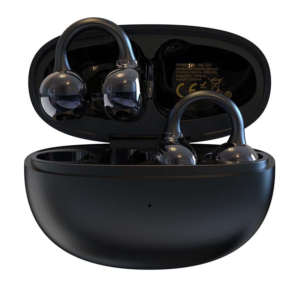 U-20 Open Ear Ring Headphones - Bluetooth 5.4 Clip-On OWS Earphones, 30H Battery, Noise-Cancelling, 4.9g Lightweight (Black) Image