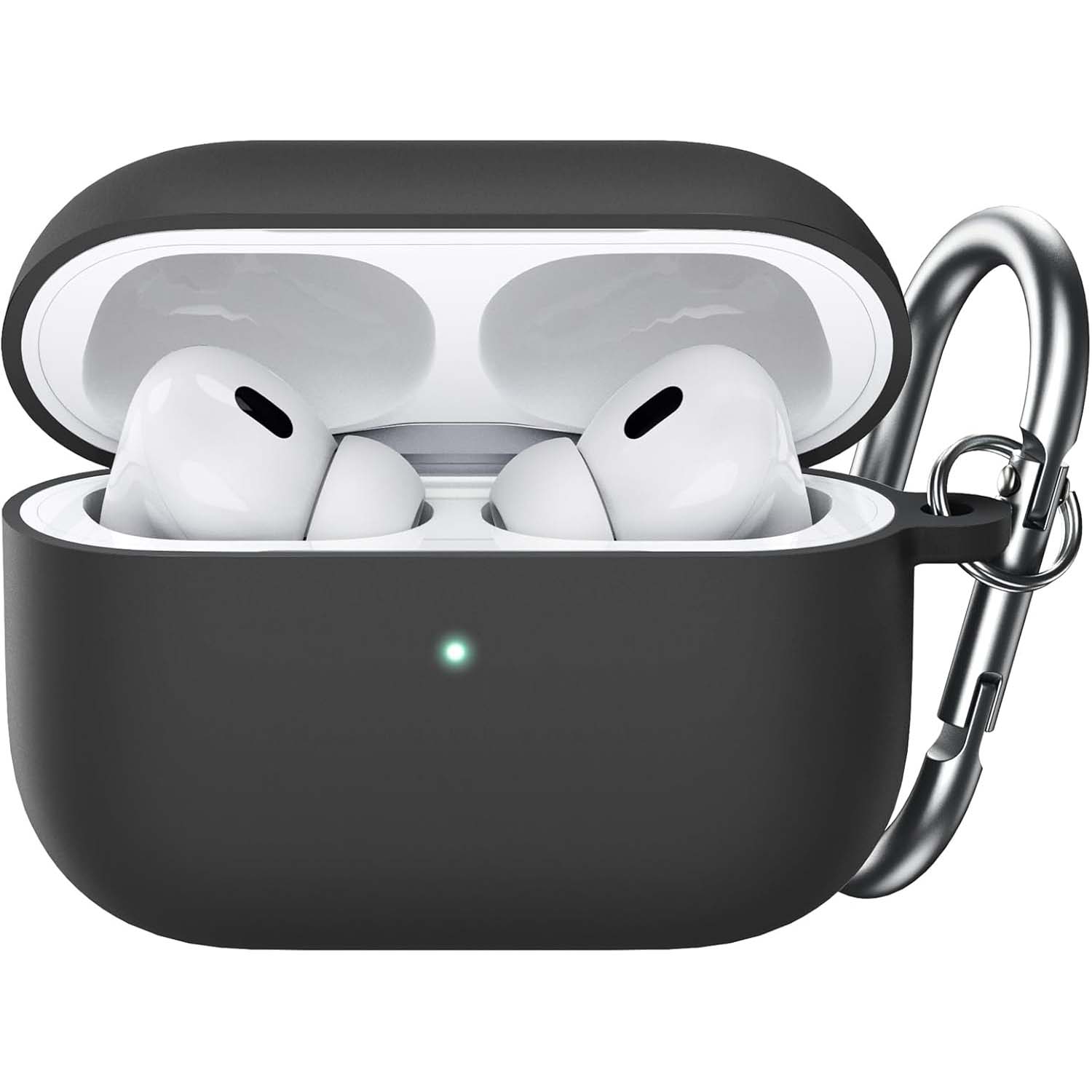 Silicone Case for AirPods Pro 2nd/1st Gen. Shockproof cover with keychain, hard PC interior & visible LED. 2023-2019 models. Image