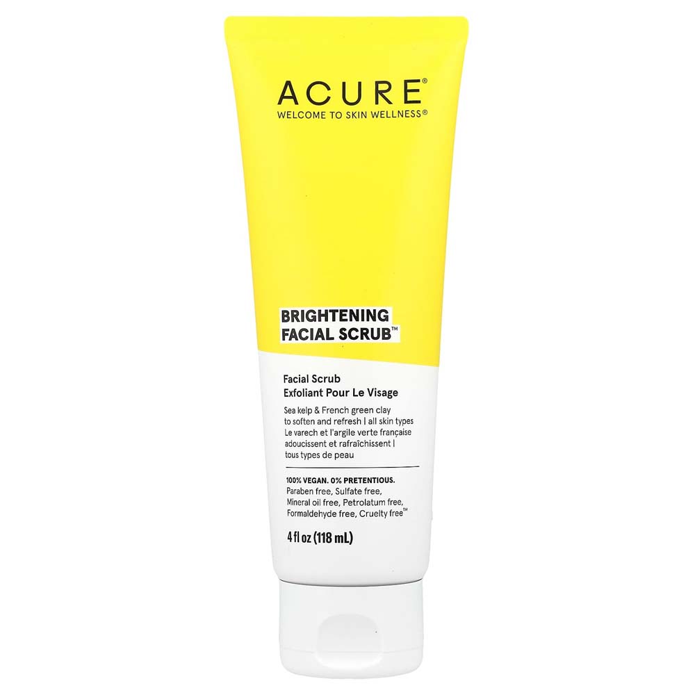 Acure Brightening Facial Scrub - Exfoliating Face Wash with Sea Kelp & French Green Clay, Gentle Daily Scrub for Radiant Skin Image